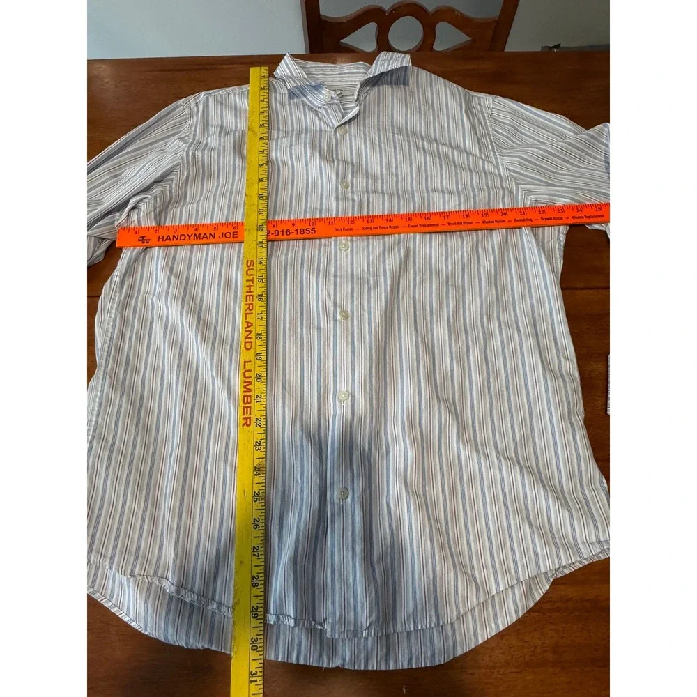 Banana Republic Mens Classic Fit Striped Button Down Shirt Blue L 16 16.5 Preppy